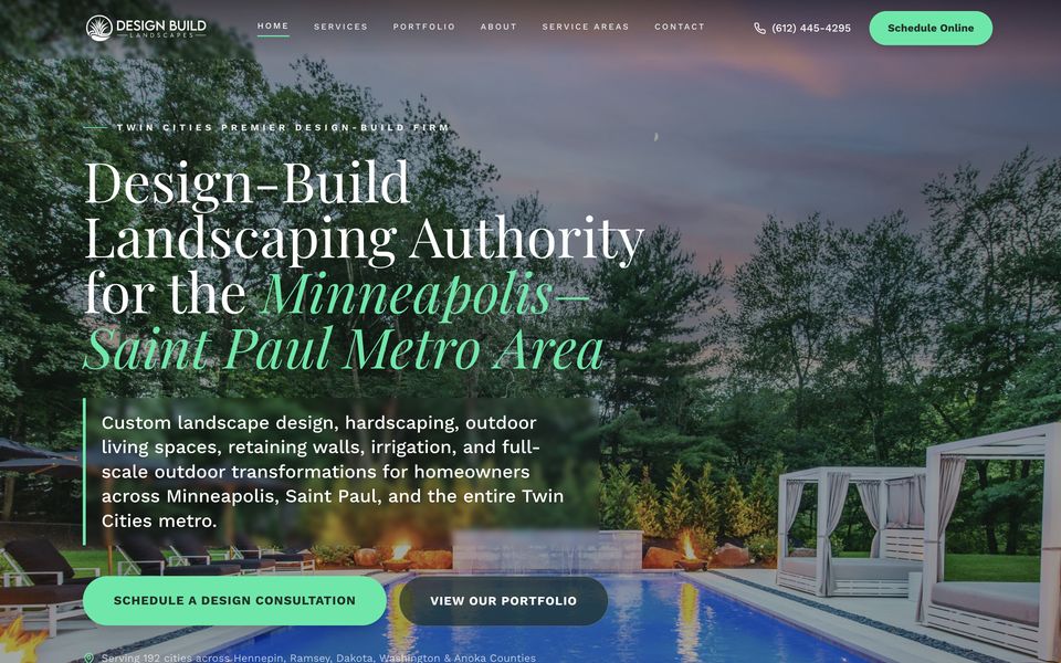Homepage of the Design Build Landscapes MN website, a landscaping in Minneapolis–St. Paul, MN