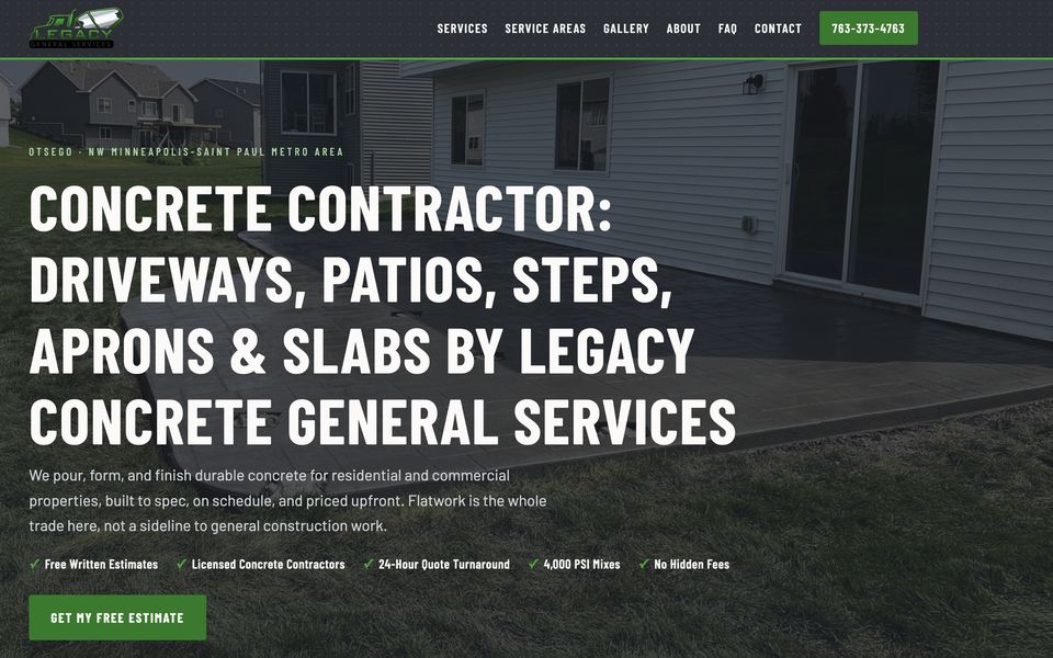 Screenshot of the Legacy General Services website built by WebLeadsNow