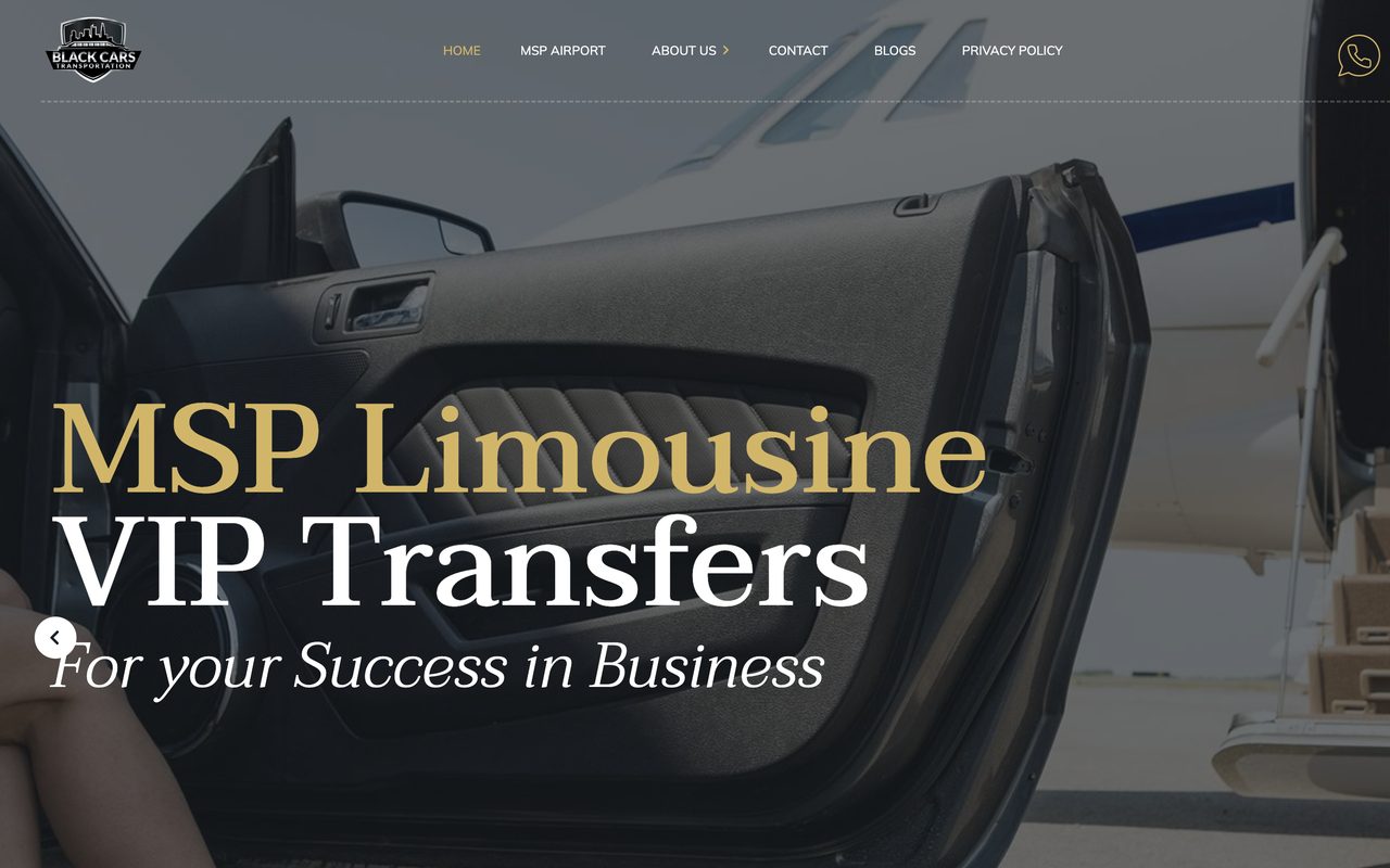 Homepage of MSP Car Service MN, a lead generation website for limo & black car service companies